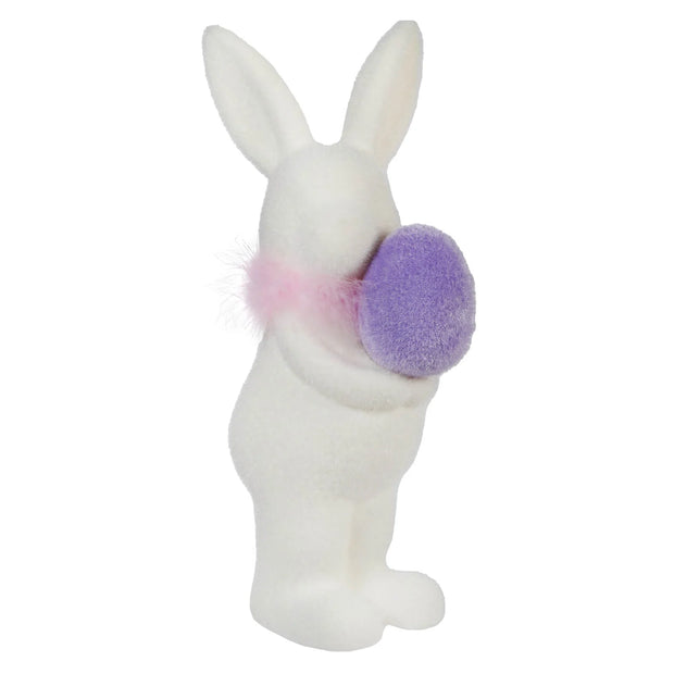 Flocked Bunny w/ Egg - Lg (16")