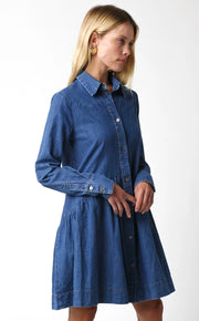 Long Sleeve Drop Waist Denim Shirt Dress