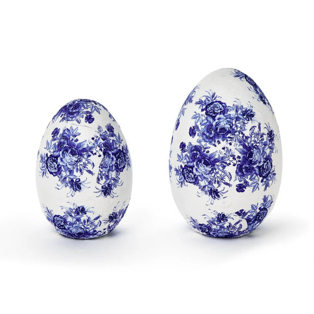 Blue and White Paper Mache Eggs - Large (12")