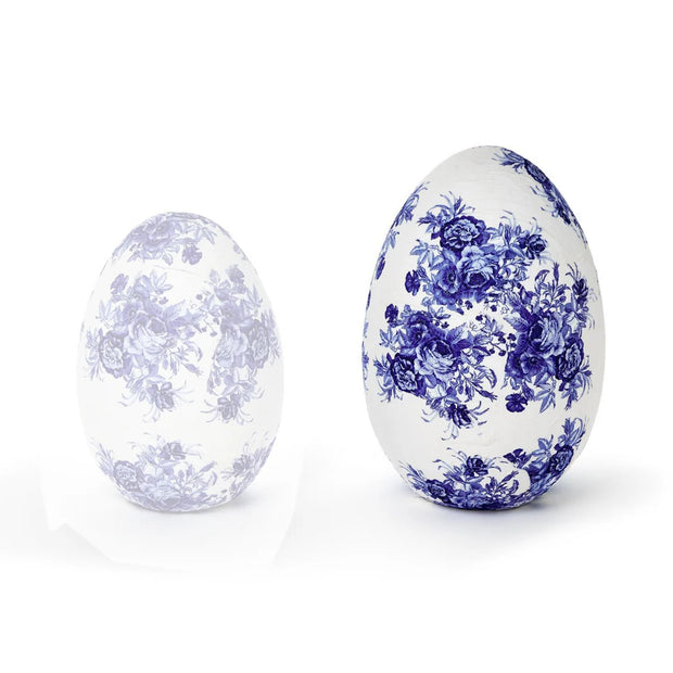 Blue and White Paper Mache Eggs - Large (12")
