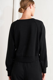 Gold Button Detail Knit Top - Black