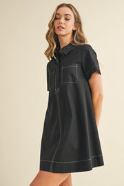 Button Down Shirt Dress w/ Stitching