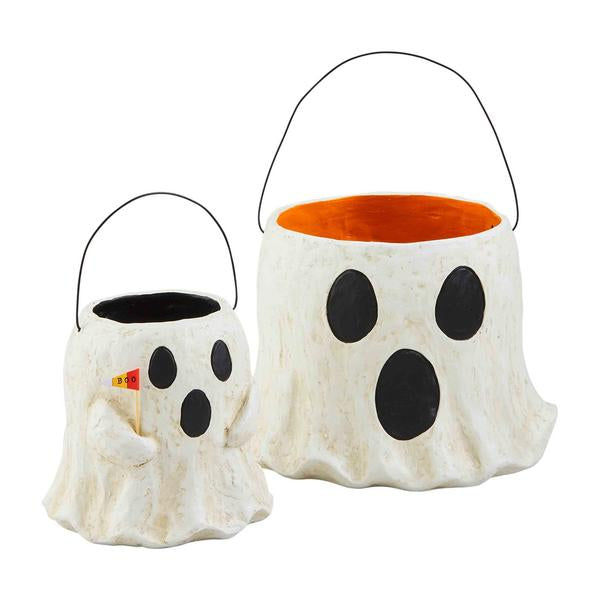 Paper Mache Ghost Treat Bucket - LARGE