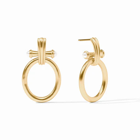Bamboo Doorknocker Earring-Pearl