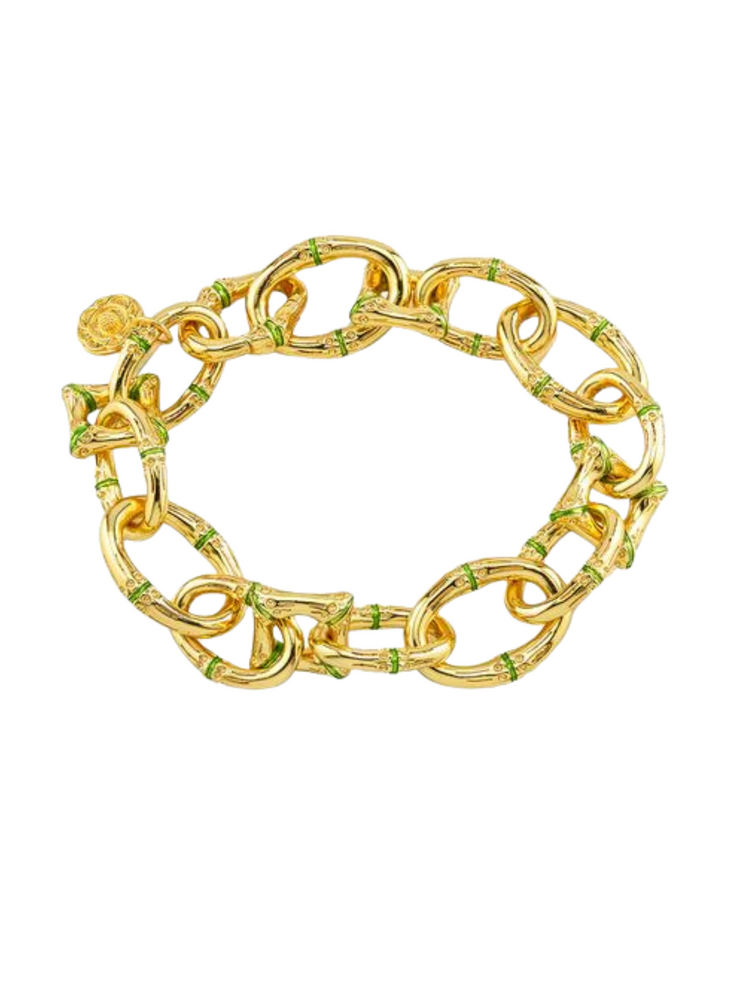 Bangkok Bamboo Link Bracelet, 7.25" - Gold/Green