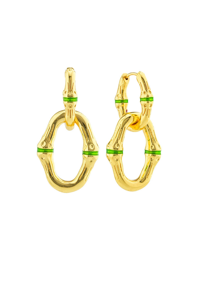 Bangkok Bamboo Link Earrings - Gold/Green