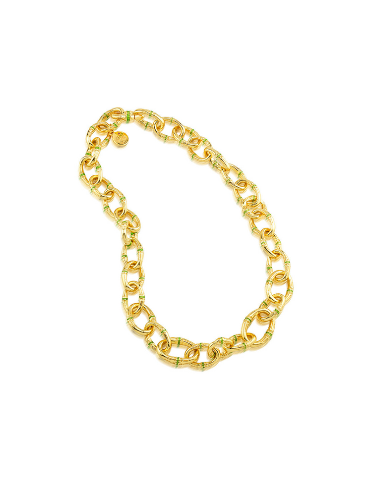 Bangkok Bamboo Link Necklace, 18" - Gold/Green