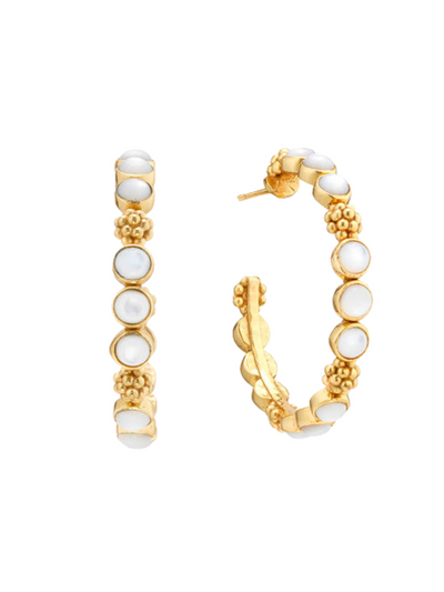 Berry Gem Medium Hoop Earrings - MOP