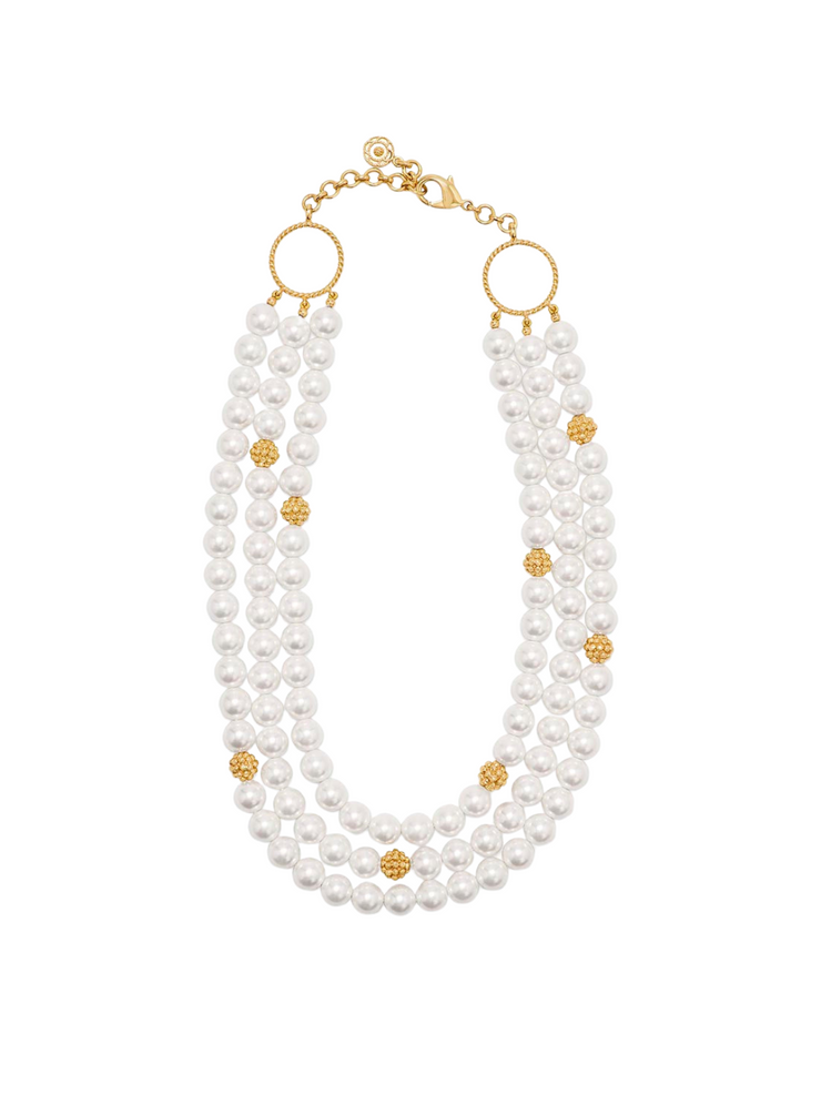 Berry & Bead Triple Strand Necklace, 18"+2'' - Pearl