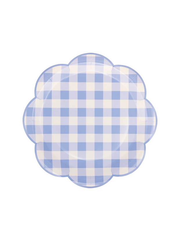 Blue Gingham Paper Plates - Round Scallop