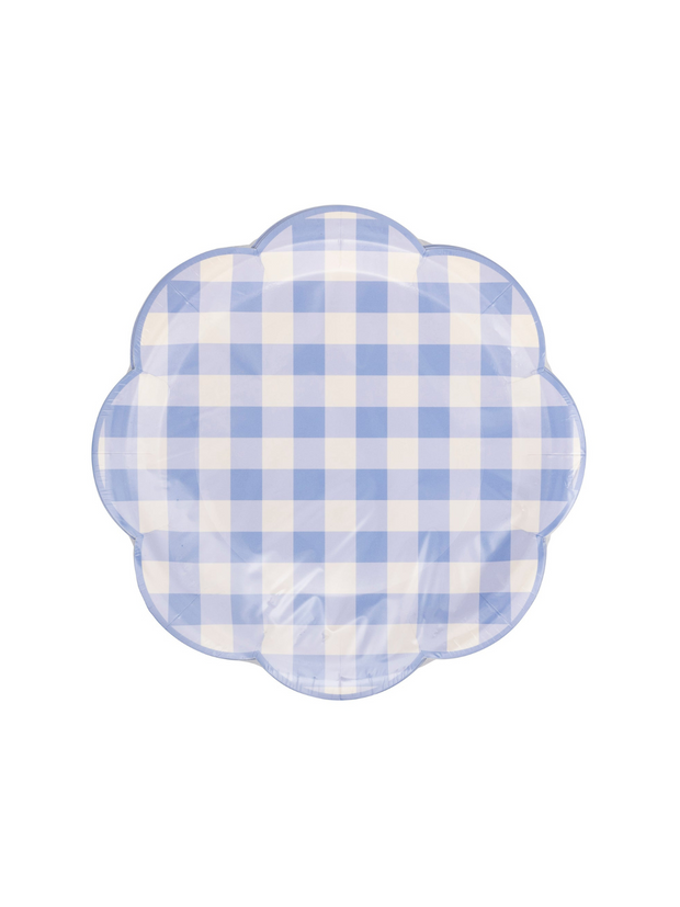 Blue Gingham Paper Plates - Round Scallop