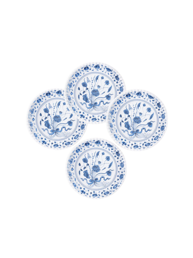 Blue & White Botanical Melamine Plate 9" Set/4