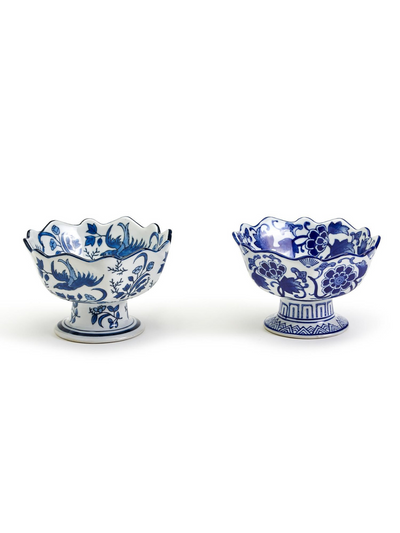 Blue and White Scalloped Edge Footed Bowl