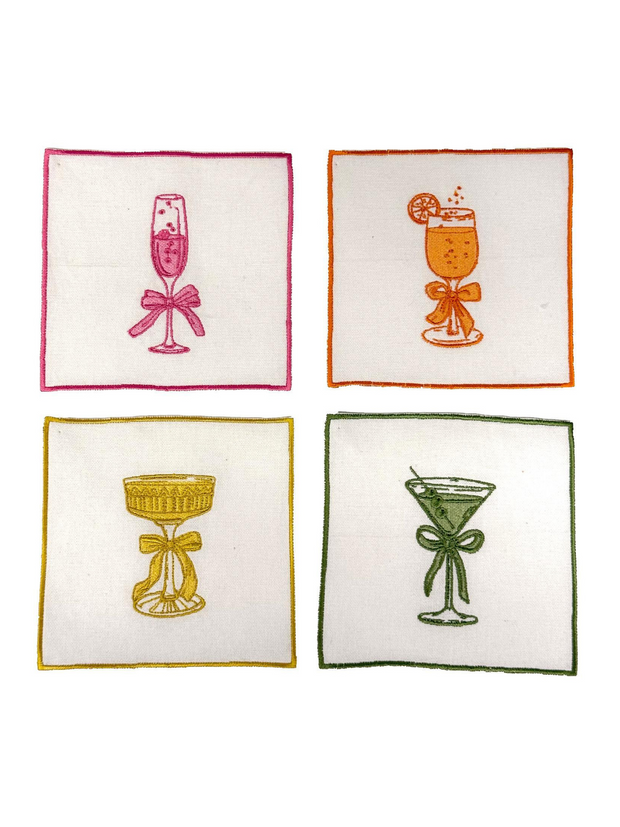 Cheers Embroidered Cocktail Napkin Set - S/4