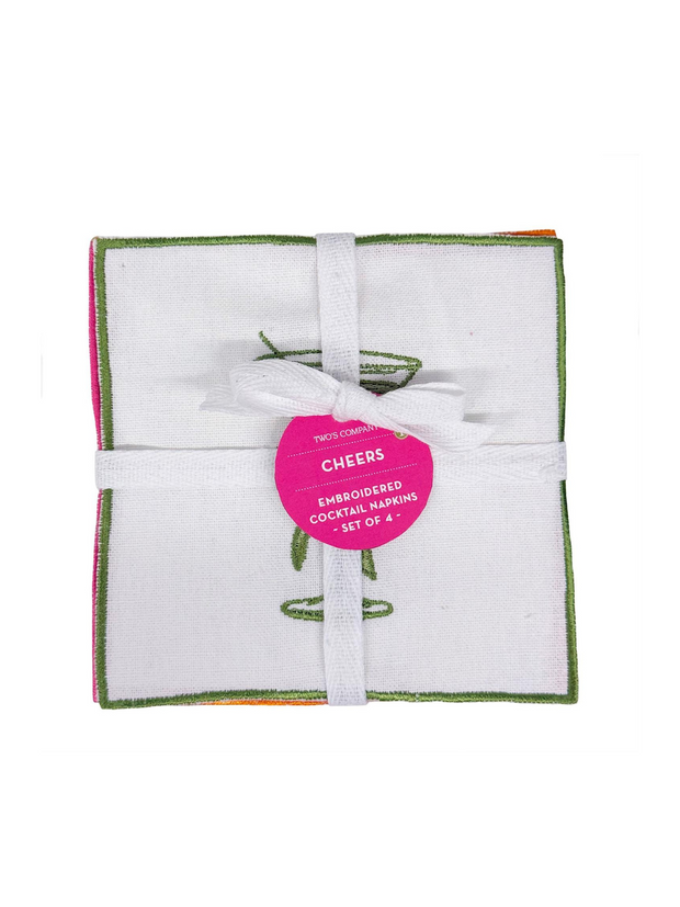 Cheers Embroidered Cocktail Napkin Set - S/4