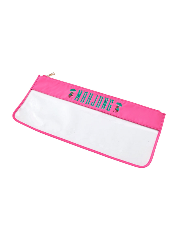 Clear / Pink Monkey Mahjong Bag
