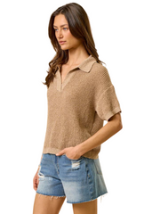 Collared Lightweight Knit Top - Mocha