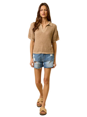 Collared Lightweight Knit Top - Mocha