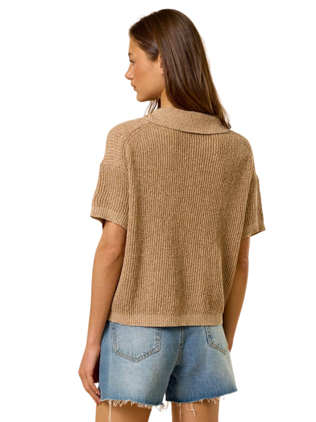 Collared Lightweight Knit Top - Mocha