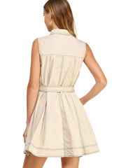 Contrast Top Stitch Mini Shirt Dress