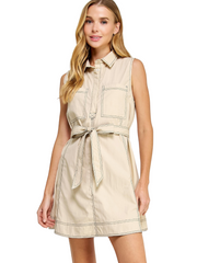 Contrast Top Stitch Mini Shirt Dress