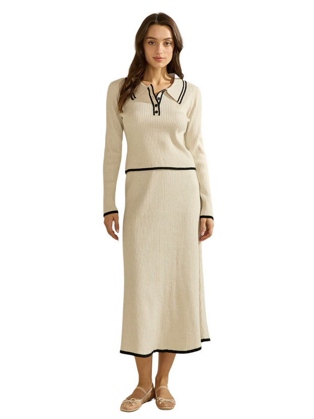 Contrast Trim Knit Skirt/Top Set