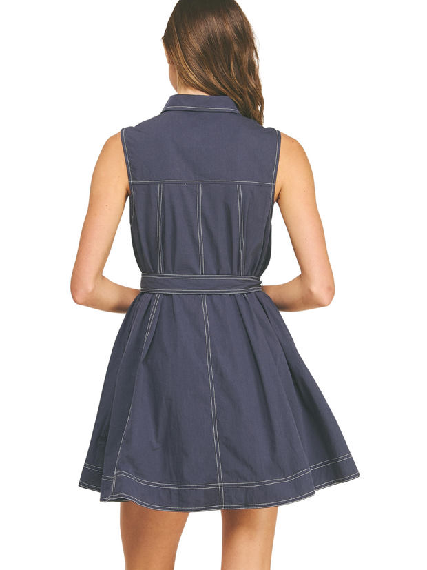 Contrast Top Stitch Mini Shirt Dress