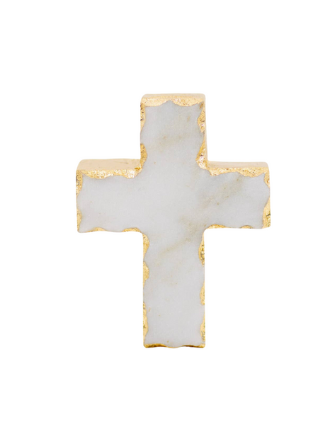 Cross Marble Ornament - White/Gold – Five Gold Monkeys
