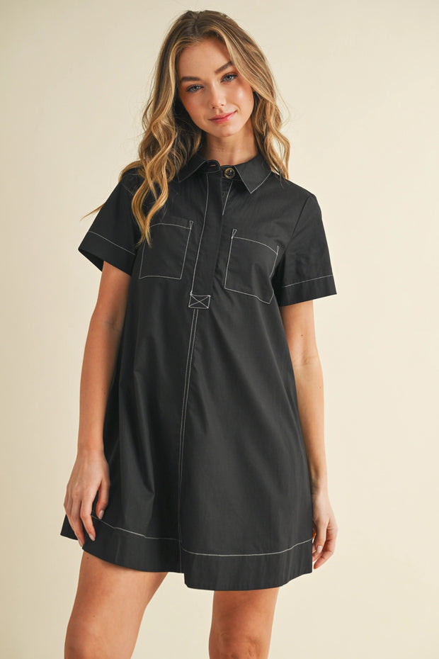 Button Down Shirt Dress w/ Stitching