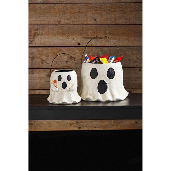 Paper Mache Ghost Treat Bucket - LARGE