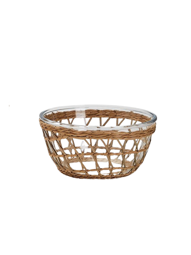 Glass Bowl with Hand-Woven Lattice