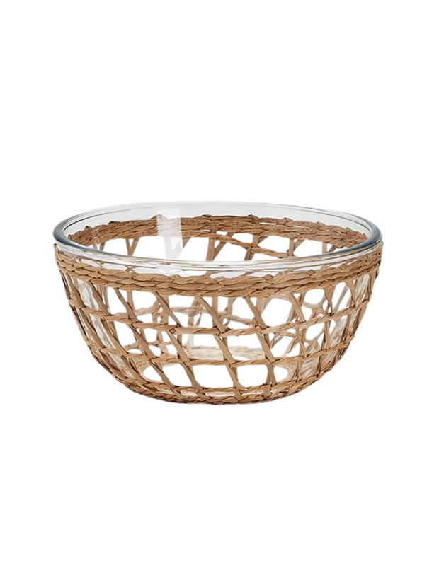 Glass Bowl with Hand-Woven Lattice