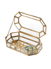 Glass Jewelry Box w/ Gold Antique Trim