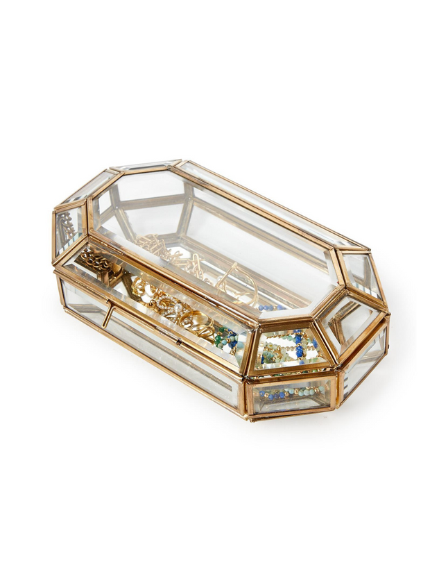 Glass Jewelry Box w/ Gold Antique Trim