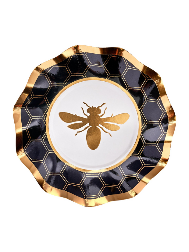 Honey Bee Wavy Paper App/Dessert Bowl - 8pk