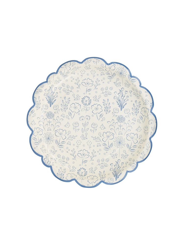 Pembroke 10" Paper Plate - Floral Blue Scalloped