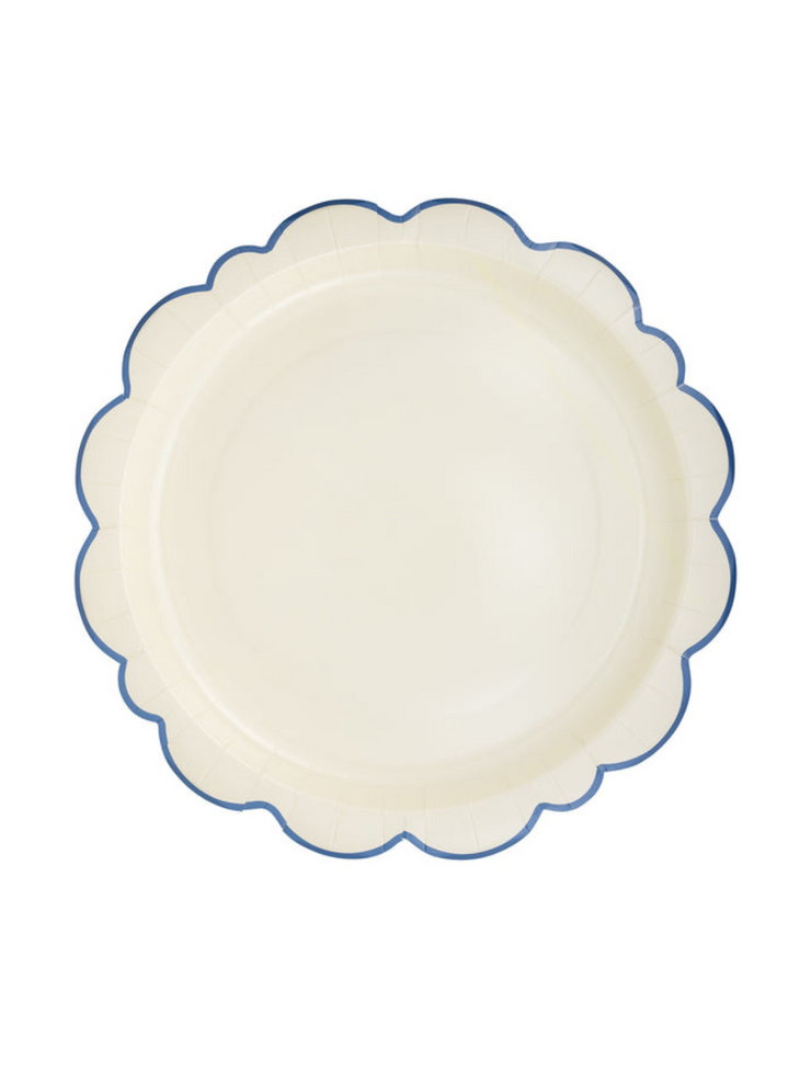 Pembroke 12" Paper Plate - Cream w/ Blue Edge