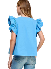 Poplin Flutter Slv Top - Azure Blue