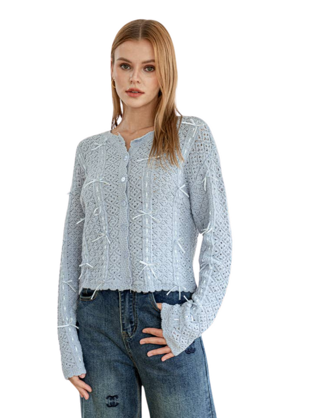 Ribbon Cardigan- Powder Blue