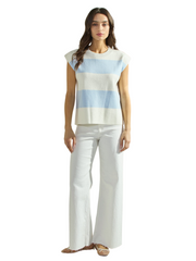 Sky/Ivory Stripe Sleeveless Knit Top