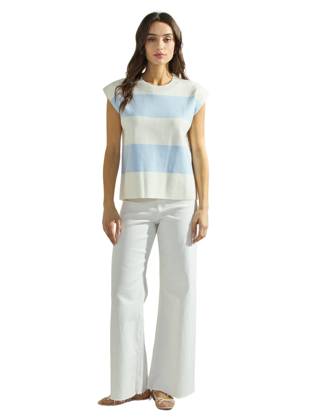 Sky/Ivory Stripe Sleeveless Knit Top