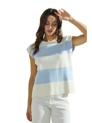 Sky/Ivory Stripe Sleeveless Knit Top