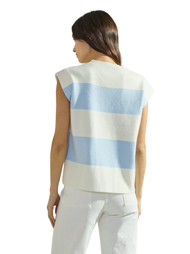 Sky/Ivory Stripe Sleeveless Knit Top