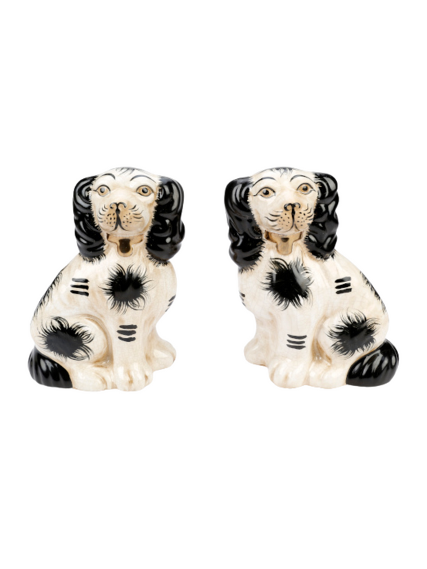 Staffordshire Dog Pair - Black and White / Brown Finish