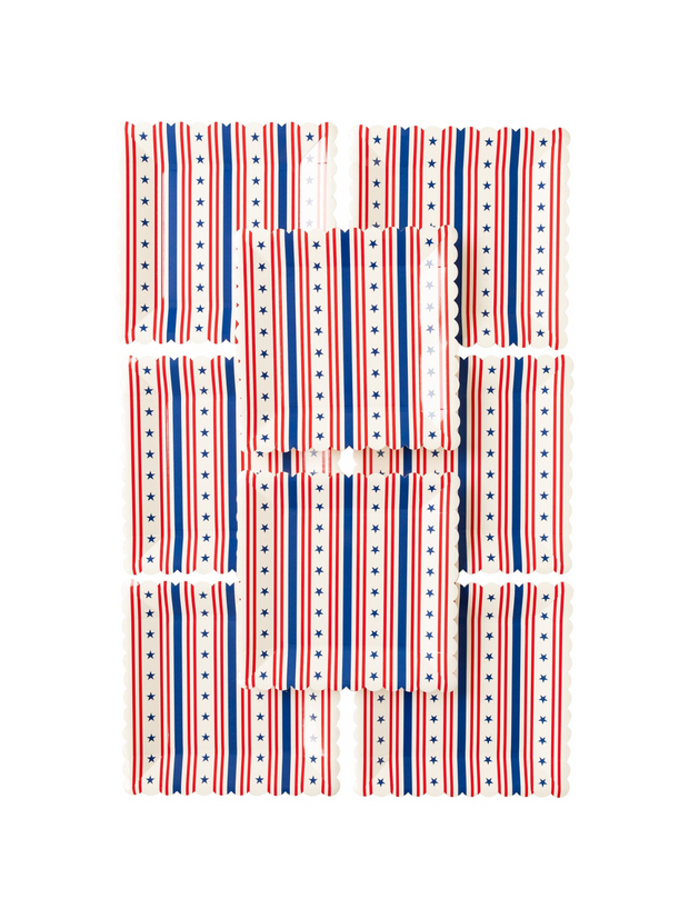 Stripe Square Scallop Paper Plates (Red/White Strip - Blue Star)
