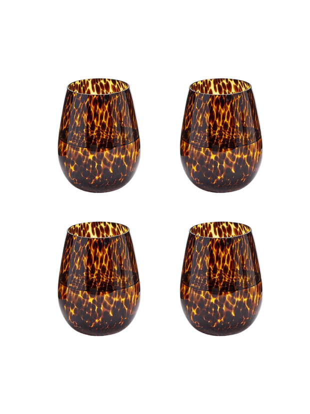 Tortoise Print Stemless Wine Glass