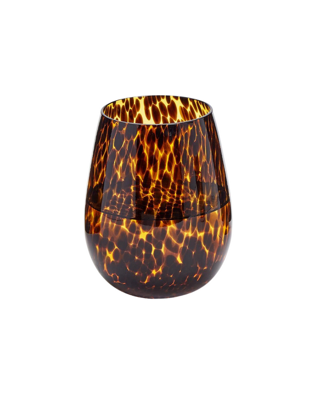 Tortoise Print Stemless Wine Glass