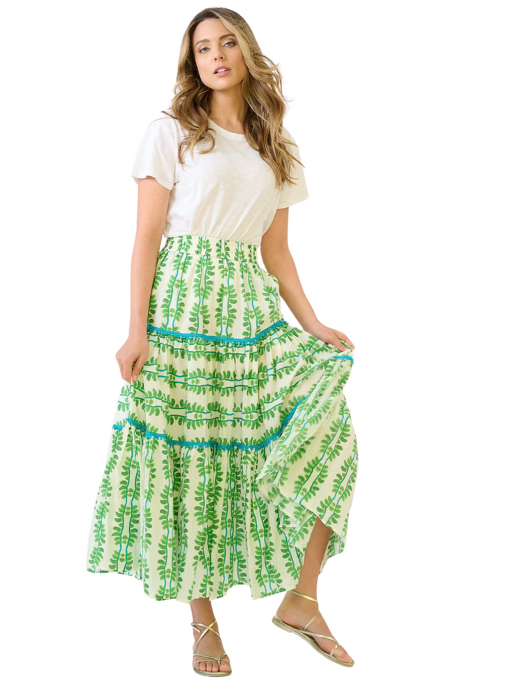 Triple Tiered Maxi Skirt - Palm Leaf