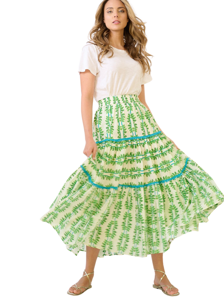 Triple Tiered Maxi Skirt - Palm Leaf