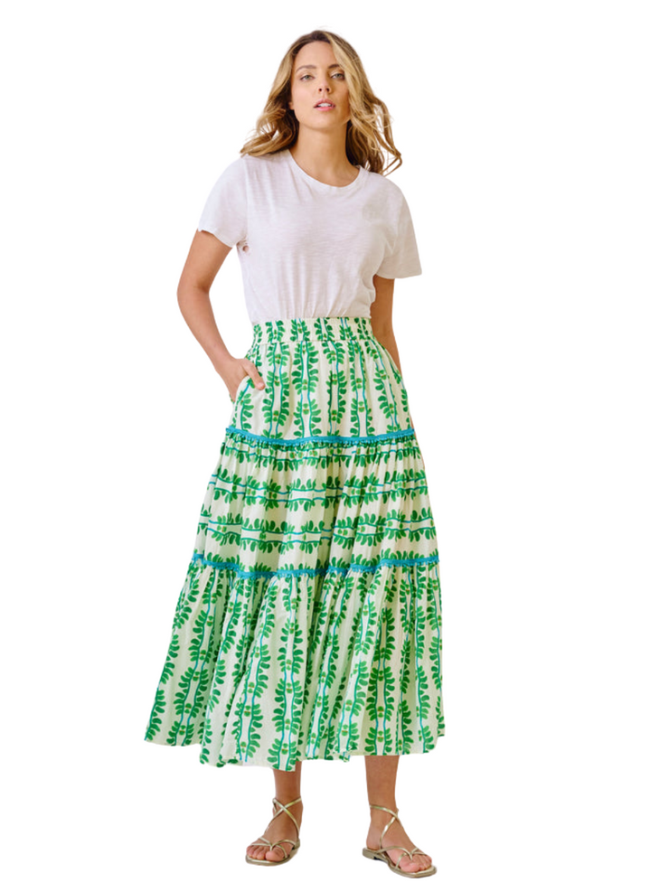 Triple Tiered Maxi Skirt - Palm Leaf